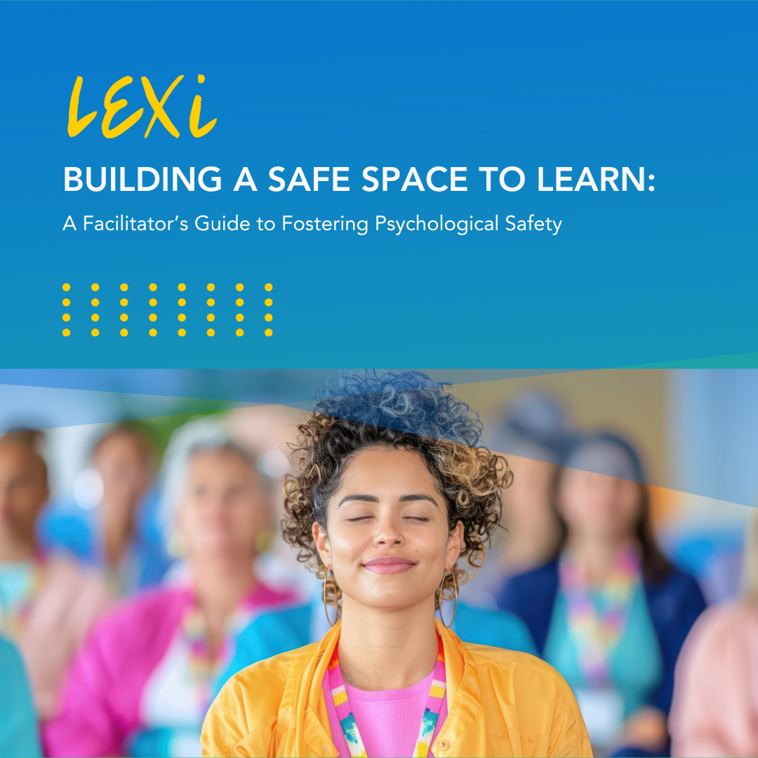 A colourful picture of a curly haired woman smiling with her eyes closed.