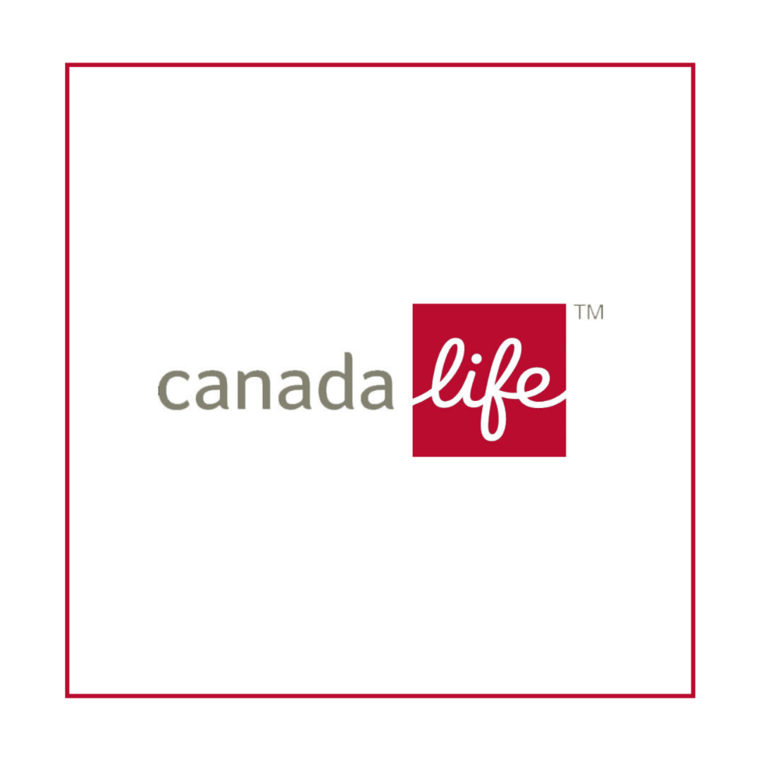 red and white logo with the words
